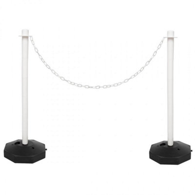True Products Support Posts & Plastic Chain Barrier Set - 2 x White Posts & 5m White Chain