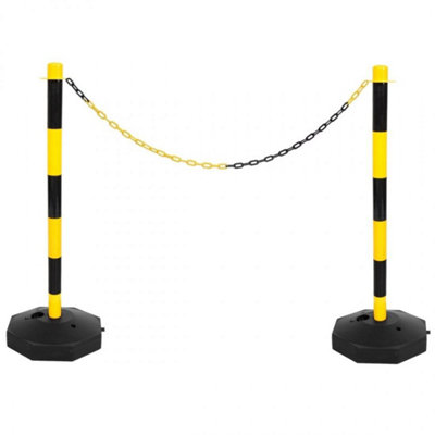 True Products Support Posts & Plastic Chain Barrier Set - 2 x Yellow and Black Posts & 5m Matching Chain