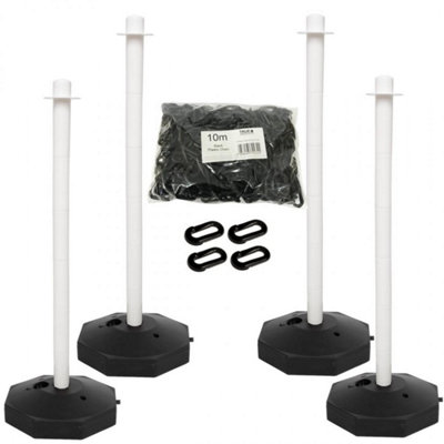 True Products Support Posts & Plastic Chain Barrier Set - 4 x White Posts & 10m Black Chain Price Comparisons | Compare The Build