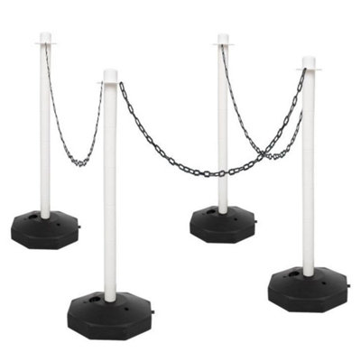 True Products Support Posts & Plastic Chain Barrier Set - 4 x White Posts & 10m Black Chain