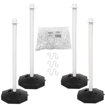 True Products Support Posts & Plastic Chain Barrier Set - 4 x White Posts & 10m White Chain