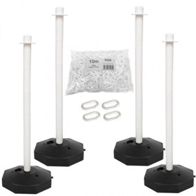 True Products Support Posts & Plastic Chain Barrier Set - 4 x White Posts & 10m White Chain
