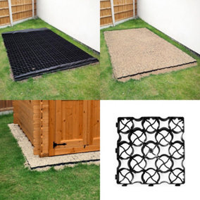True Products TruePave 10ft x 10ft Shed Base Kit  - 100 Interlocking Plastic Grids With Weed Fabric