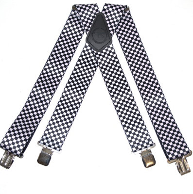TS Men's Heavy Duty Black & White Check Work Braces