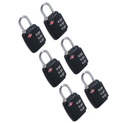 TSA Luggage Padlock Travel Lock 3 Digit Combination for Suitcases Black 6pc