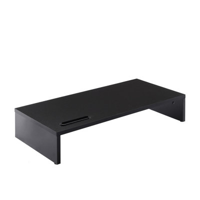 TTAP Black Wooden Screen Riser with Mobile Phone Holder, Single Shelf