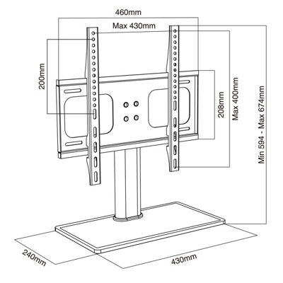TTAP Fixed Tabletop Pedestal TV and Monitor Stand TT44F  Height Adjustable
