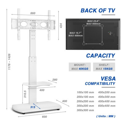 TTAP Freestanding White FS-1-WHT TV STAND