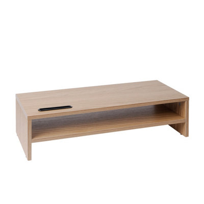 TTAP LIGHT OAK SCREEN RISER WITH MOBILE PHONE HOLDER, DOUBLE SHELF