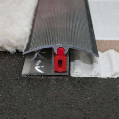 TTG 40mm Aluminium door Threshold Strip Adjustable Height/Pivots Easy clip Carpet - Bright Silver