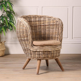 Tub Armchair Grey Removable Cushion Seat Woven Wicker Rattan Barrel Frame