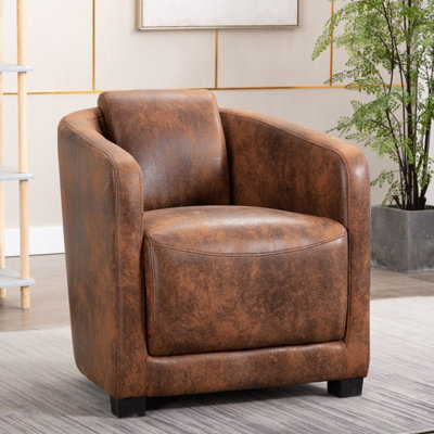 Tub Chair Armchair Club Chair in Faux Leather Suede Brown Fabric