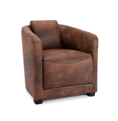 Tub Chair Armchair Club Chair in Faux Leather Suede Brown Fabric