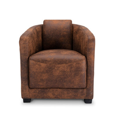 Tub Chair Armchair Club Chair in Faux Leather Suede Brown Fabric