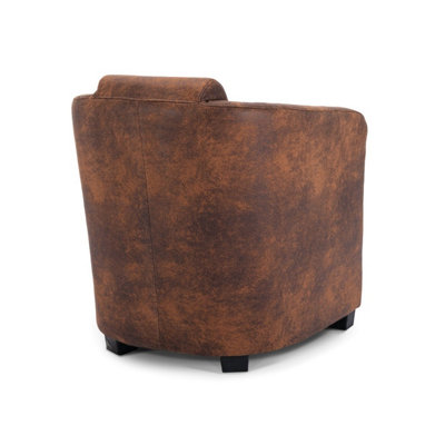 Tub Chair Armchair Club Chair in Faux Leather Suede Brown Fabric