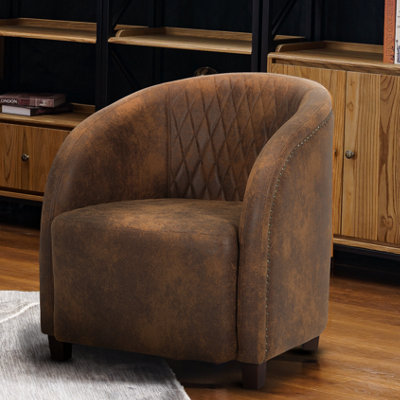 Tub Chair Armchair Club Chair in Faux Leather Suede Brown Fabric