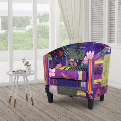 Tub Chair Armchair Club Chair in Patchwork Fabric
