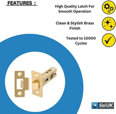 Tubular Mortice Latch 63mm Electro Brass Plated Mortice Latch Locks Internal Doors Tubular Latch CE1121 Fire Rated with Screws x1