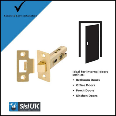 Tubular Mortice Latch 63mm Electro Brass Plated Mortice Latch Locks Internal Doors Tubular Latch CE1121 Fire Rated with Screws x1