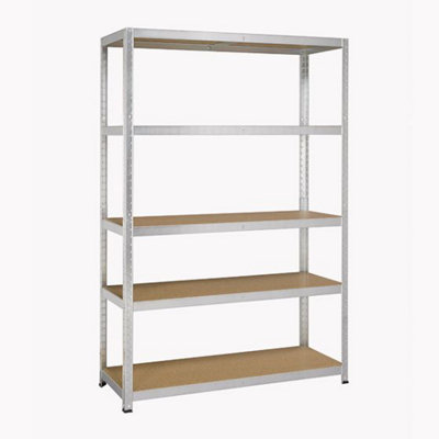 TUFF 175 Shelving Unit - H174 x W1200 x D45cm, Galvanised, 5 MDF shelves