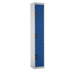 TUFF Lockers - 3  Compartment - H1800  x W300 x D300mm - Blue