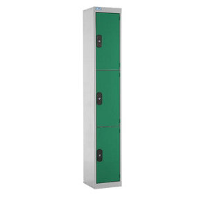 TUFF Lockers - 3  Compartment - H1800  x W300 x D300mm - Green