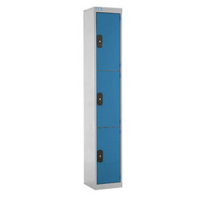 TUFF Lockers - 3  Compartment - H1800  x W300 x D300mm - Light Blue