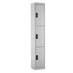 TUFF Lockers - 3  Compartment - H1800  x W300 x D300mm - Light Grey