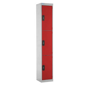 TUFF Lockers - 3  Compartment - H1800  x W300 x D300mm - Red