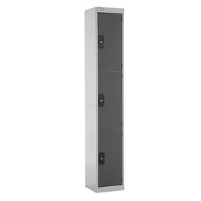 TUFF Lockers - 3  Compartment - H1800  x W380 x D380mm - Dark Grey