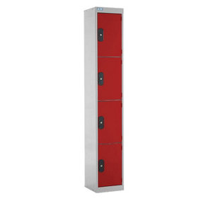 TUFF Lockers - 4  Compartment - H1800  x W300 x D300mm - Red