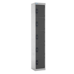 TUFF Lockers - 5  Compartment - H1800  x W300 x D300mm - Dark Grey