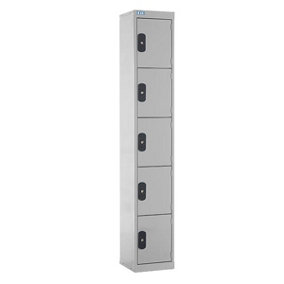 TUFF Lockers - 5  Compartment - H1800  x W300 x D300mm - Light Grey