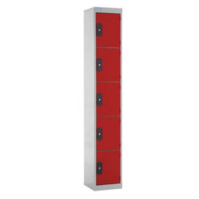 TUFF Lockers - 5  Compartment - H1800  x W300 x D300mm - Red