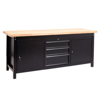 TUFF Premium Black Workbench - W2000 x D650mm - 1 x 3 Drawer Unit and 2 Cupboards
