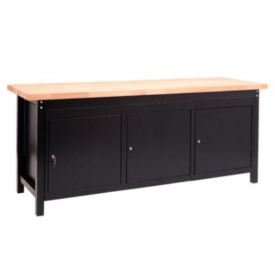 TUFF Premium Black Workbench - W2000 x D650mm with - 2 x 3 Drawer Units and 1 Cupboard