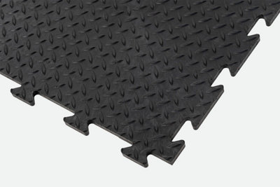 Tuff-Tile Diamond Interlocking Garage Floor Tile 50 x 50cm x 14mm Black (Pack of 4)