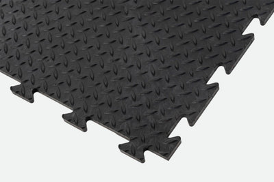 Tuff-Tile Diamond Interlocking Garage Floor Tile 50 x 50cm x 14mm Black (Pack of 9)