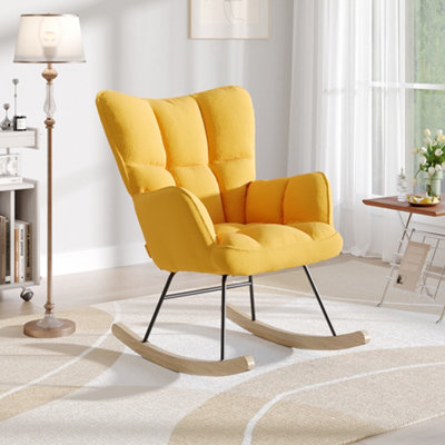 Tufted Linen Upholstered Rocking Chair Yellow