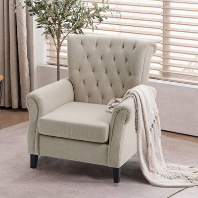 Tufted Upholstered Wingback Beige Accent Armchair