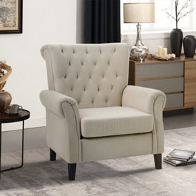Tufted Upholstered Wingback Beige Accent Armchair