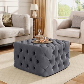 Tufted Velvet Square Footstool Upholstered Ottoman for Living Room Bedroom 62cm W x 62cm D