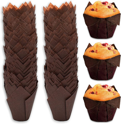 Tulip Muffin Cases 200 Pcs Muffin Liners Greaseproof Paper For Cupcakes Disposable Brown Baking Cups