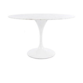 Tulip Set - Marble Large Circular Table and Six Chairs with Luxurious Cushion Yellow