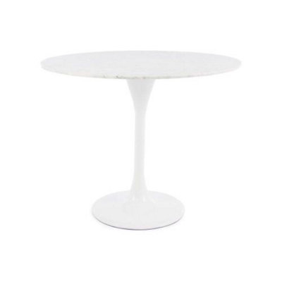 Tulip Set - Marble Medium Circular Table and Two Chairs with Luxurious Cushion Yellow