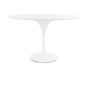 Tulip Set - White Large Circular Table and Six Chairs with PU Cushion