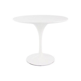 Tulip Set - White Medium Circular Table and Four Chairs with PU Cushion Grey