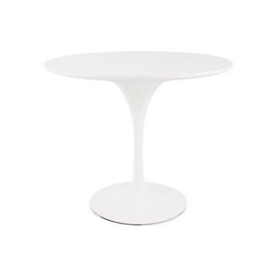 Tulip Set - White Medium Circular Table and Four Chairs with PU Cushion Navy