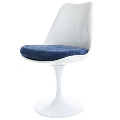 Tulip Set - White Medium Circular Table and Two Chairs with Luxurious Cushion Dark Blue