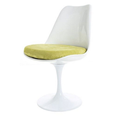 Tulip Set - White Medium Circular Table and Two Chairs with Luxurious Cushion Green